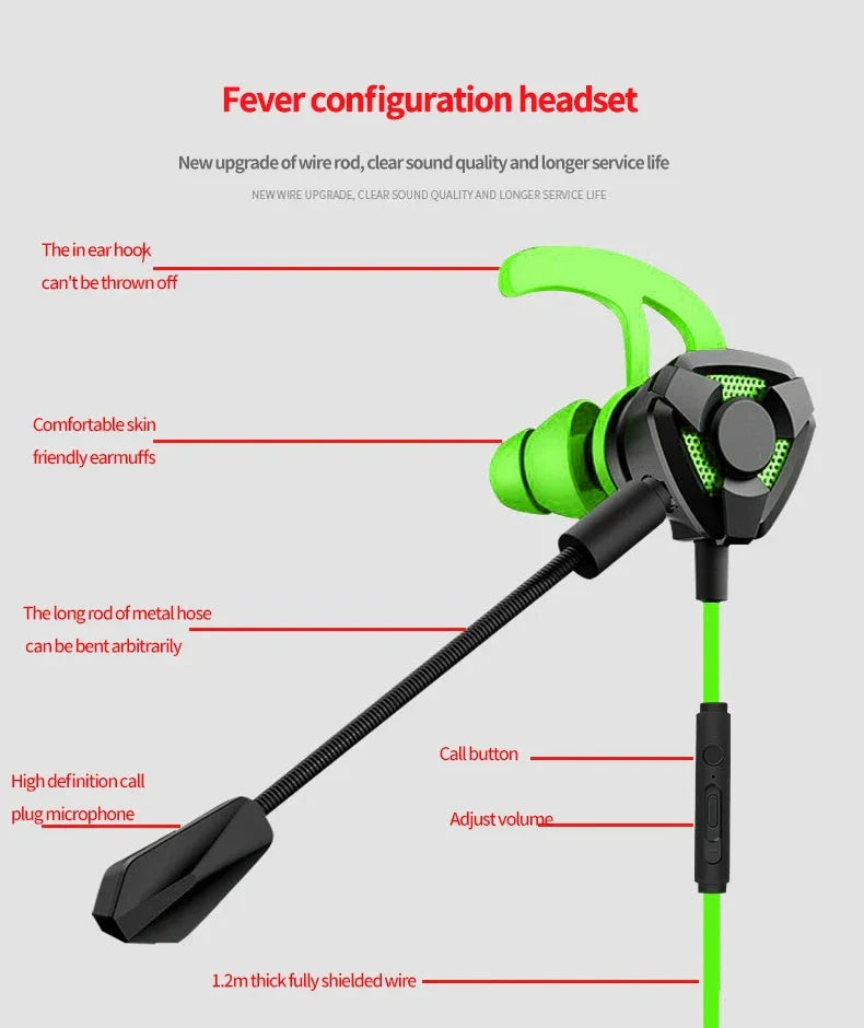ESports Gaming Earbuds with Microphone - Noise Cancelling Wired Headset for Mobile & PC, PUBG Compatible