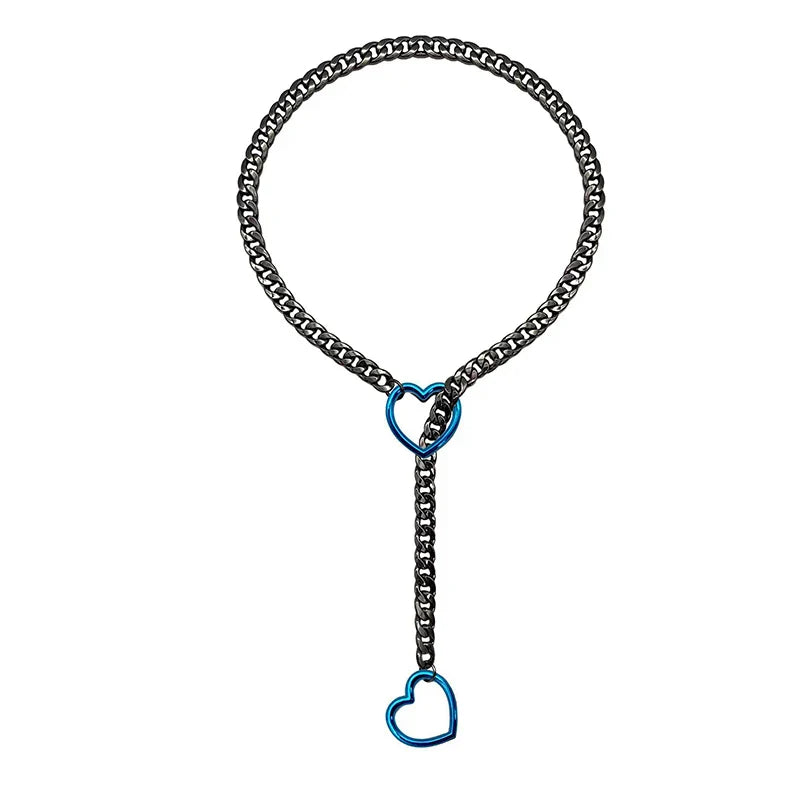 Heart O-Ring Punk Rock Necklace – Stainless Steel Cuban Chain Y-Necklace for Women