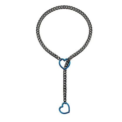 Heart O-Ring Punk Rock Necklace – Stainless Steel Cuban Chain Y-Necklace for Women