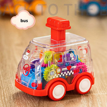 Baby Cartoon Gear Car Toy - Inertia Pull-Back Transparent Rebound Car for Kids’ Birthday Gifts