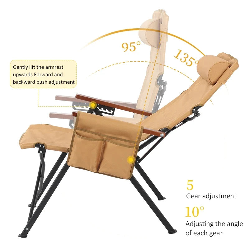 Adjustable 5-Position Folding Camping Chair with Pillow & Armrests for Outdoor Fishing & Patio Relaxation