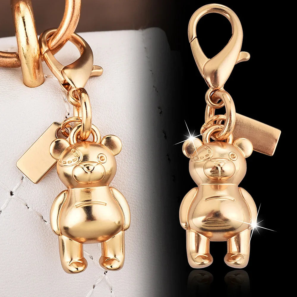 Fashion Bear Cherry Flower Keychain – Metal Y2K Letter C Bag Pendant & Car Key Ring Jewelry Gift for Women