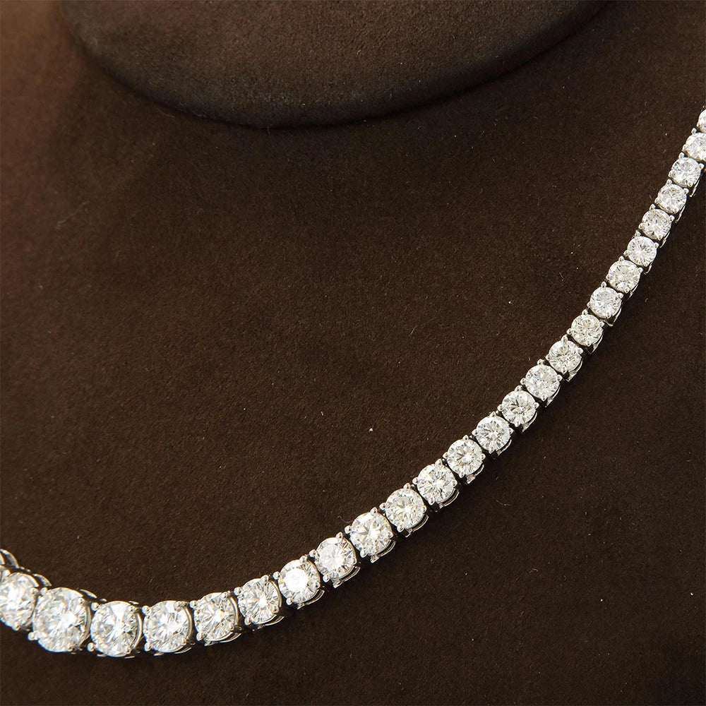 Moissanite Tennis Necklace with Certificate – 3–5mm Gradient Diamond Riviera Necklace in S925 Silver Choker for Women