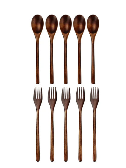 5-Piece Wooden Spoon and Fork Set – Eco-Friendly Natural Ellipse Ladle for Cooking, Tableware Accessories