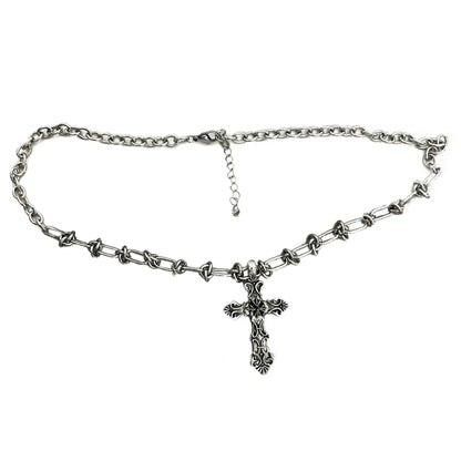 Vintage Cross Pendant Necklace – Kpop Punk Long Chain Retro Jewelry for Women, Korean Fashion Gift