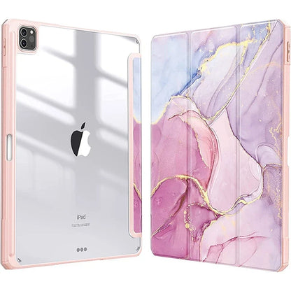 Smart PU iPad Case - Transparent Protective Cover for iPad Air Pro 11 Inch 10.9 10.2 9.7 Models with Stand