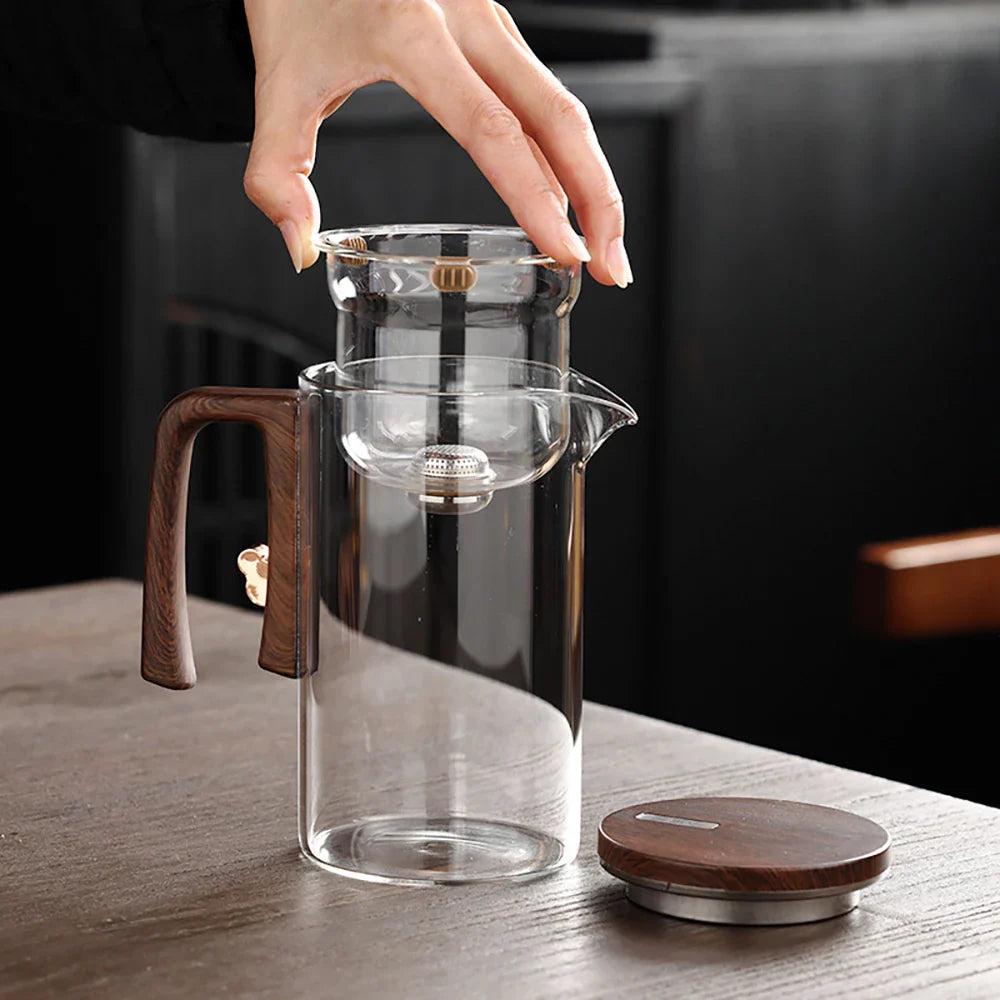 Glass Tea Pot Kettle with Magnetic Infuser - 520ML/720ML Tea Filtration Cup Set with One-Click Switch
