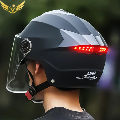 LED Motorcycle Helmet with Double Visor – Rechargeable Electric Scooter & Bicycle Safety Helmet for Men & Women Night Riding Protection