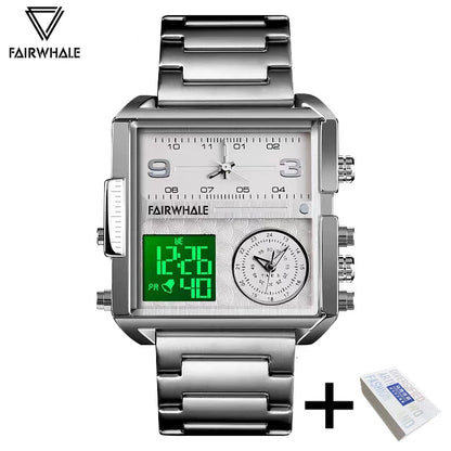 Mark Fairwhale Men’s Luxury Square Quartz Watch — Fashion Waterproof Military Leather Strap Wristwatch