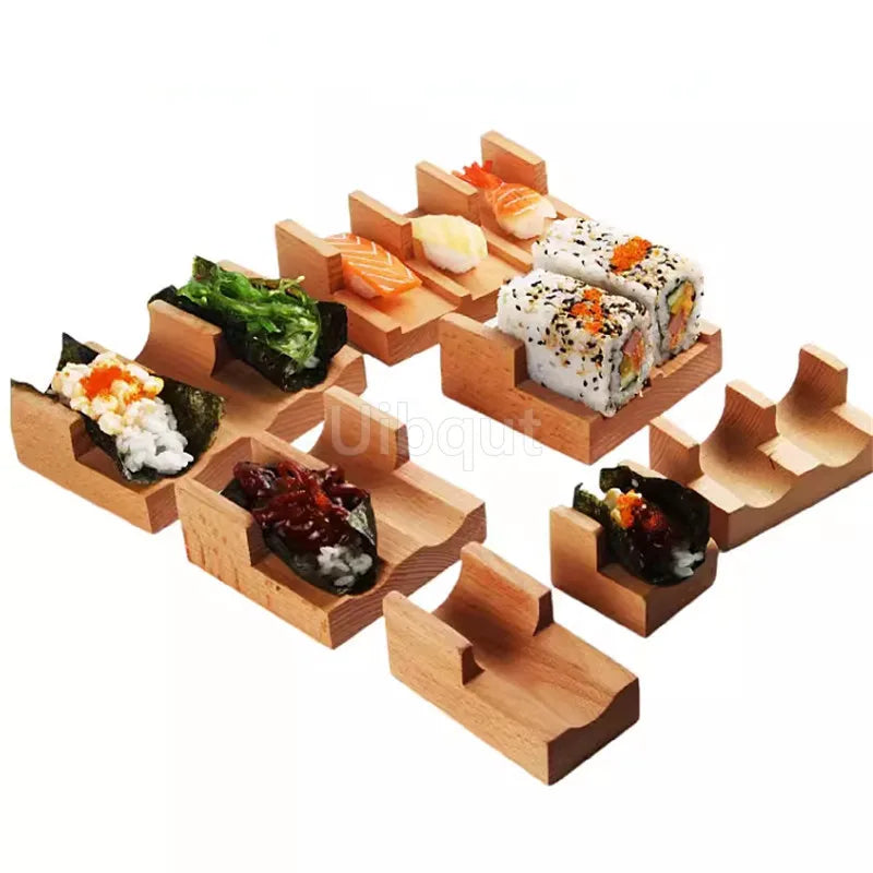Japanese Sushi Rack – Wooden Taco & Snack Food Holder, Wood Plate Cuisine Stand for Sashimi & Sushi, Restaurant & Home Use