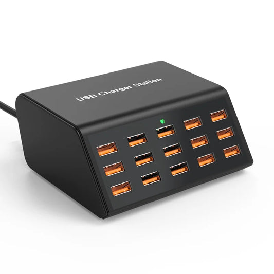 100W Desktop USB Charger — 15-Port Fast Charging Station for iPhone, iPad & Samsung Tablets