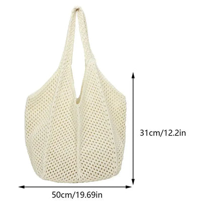 Fashion Women’s Hollow Woven Shoulder Bag – Large Capacity Crochet Tote, Solid Knitting Mesh Handbag for Summer & Beach