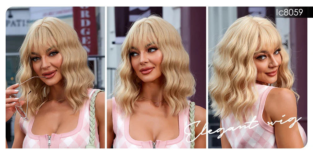 CharmSource Pink BOBO Short Synthetic Wig for Women — Natural Wave, High-Density, Heat-Resistant Hair for Daily & Party