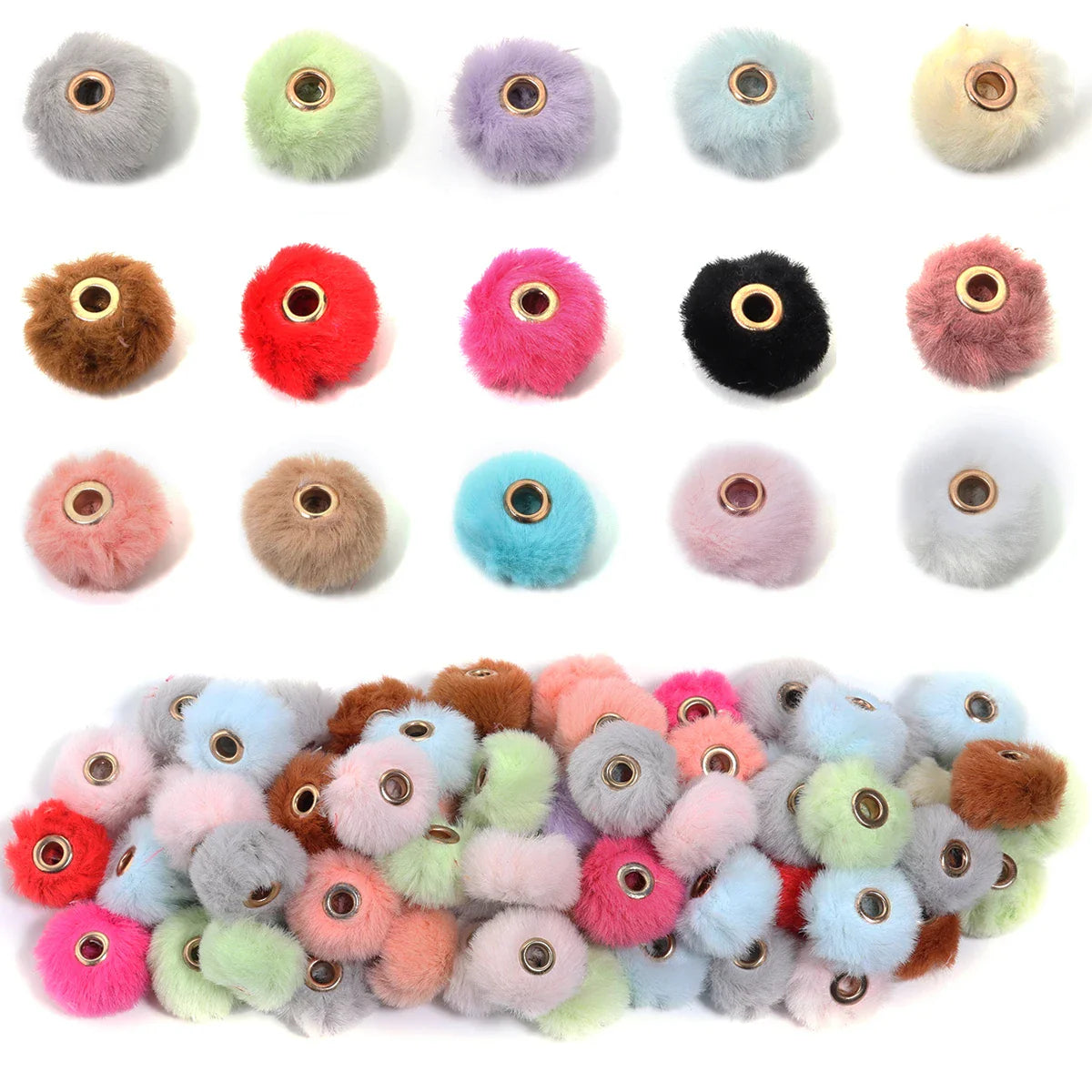 10pcs Plush Fur Ball Beads – Multicolor Pompom Spacer Beads for DIY Jewelry, Earrings & Bracelets