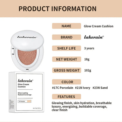 NEW Glow CC Cream Foundation Cushion – Waterproof, Long-Lasting Brightening Face Base Makeup for Women, Korean Cosmetics
