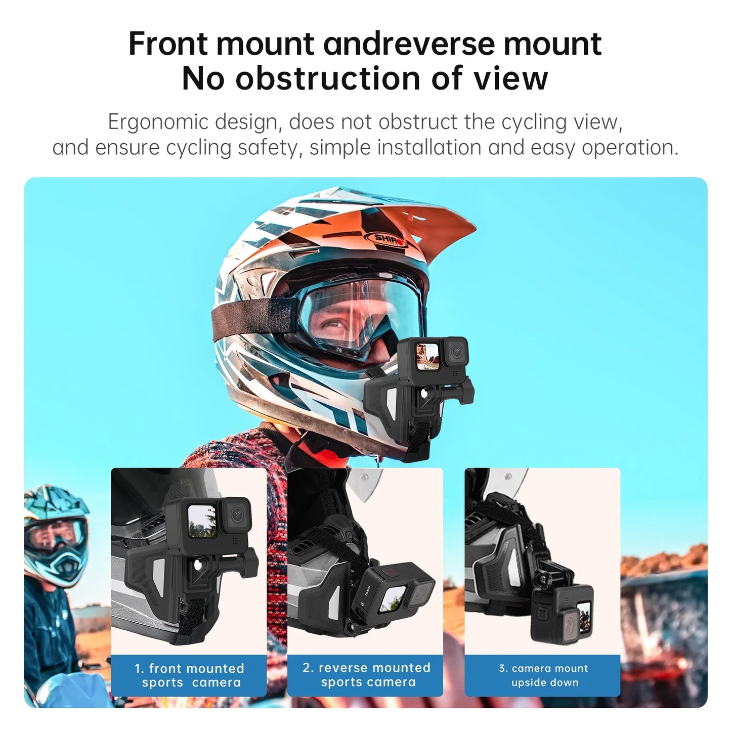 TELESIN Motorcycle Helmet Chin Mount Strap – Foldable Front Mount for GoPro 13/12/11/10/9, DJI Osmo Action & Insta360 Accessories