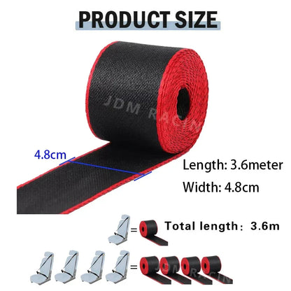 Universal Auto 3.6M Strengthen Seat Belt Webbing Fabric Racing Car Safety Belts - A++ Standard Harness Straps
