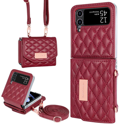 VIETAO Leather Wallet Phone Case with Crossbody Strap — Pink Purse Case for Samsung Galaxy Z Flip 3/4/5/6/7