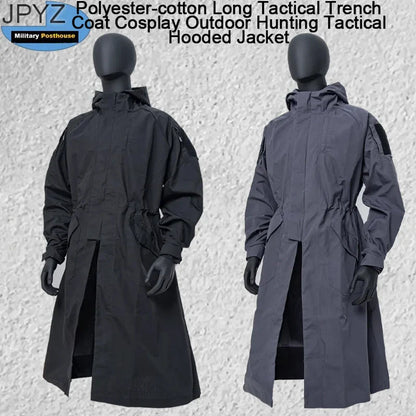 Polyester-Cotton Long Tactical Trench Coat – Hooded Outdoor Hunting & Cosplay Jacket