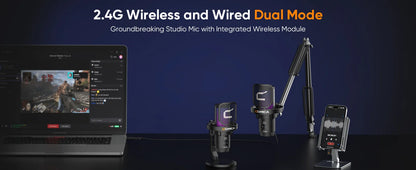 COMICA Uni Pro Wireless USB Gaming Microphone – Noise-Canceling Condenser Mic with RGB Lights for PC, Laptop & Smartphone