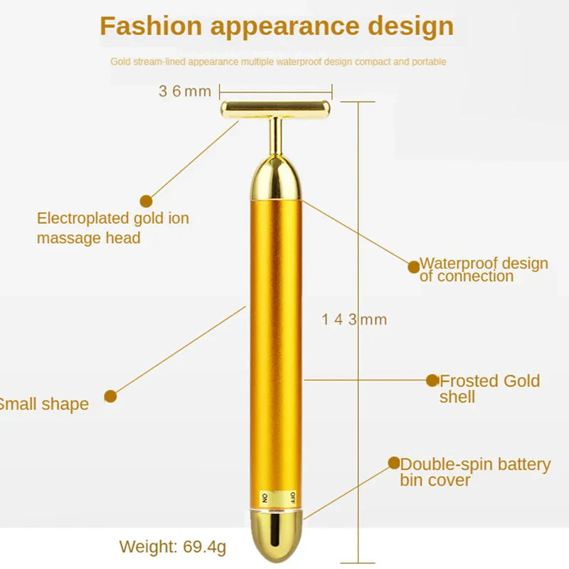 24K Gold Facial Slimming Beauty Bar – Pulse Vibrating Roller for Skin Lifting, Firming & Wrinkle Tightening