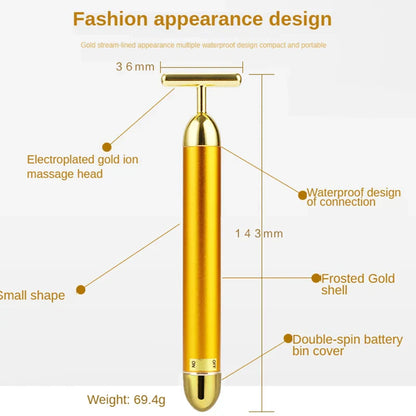 24K Gold Facial Slimming Beauty Bar – Pulse Vibrating Roller for Skin Lifting, Firming & Wrinkle Tightening