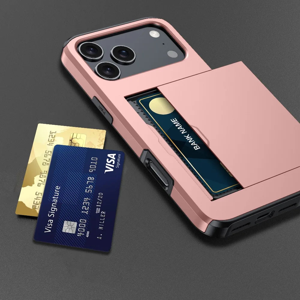 iPhone Case with Wallet & Card Holder — Shockproof Protective Cover for iPhone 17, 16, 15, 14, 13, 12, 11 Pro Max & Mini Models