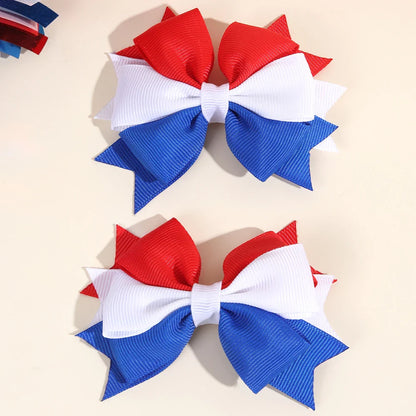 2Pcs USA Flag Bow Hair Clips – Patriotic Red White Blue Ribbon Barrettes for 4th of July Party Hair Accessories Women & Girls Festive Wear