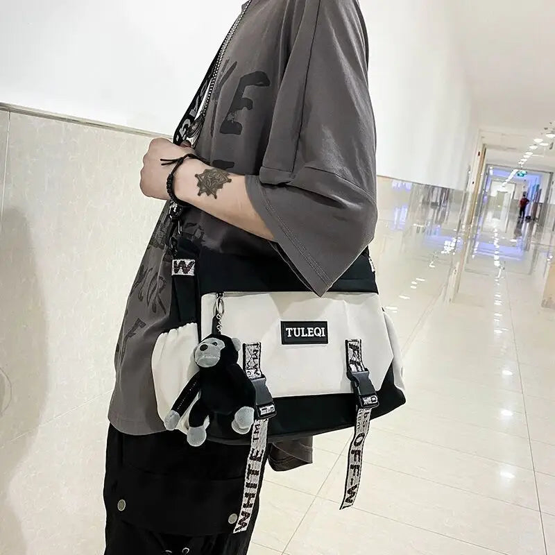 Men’s Large Capacity Messenger Bag – Fashion Canvas Nylon Crossbody Shoulder Bag for Casual & Student Use