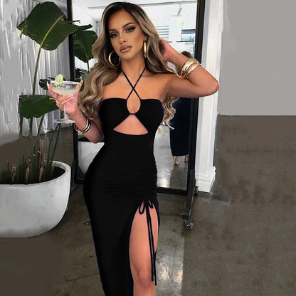 Women's Sleeveless Bodycon Midi Dress – Sexy Backless Night Club Party Slim Fit Elegant Dress