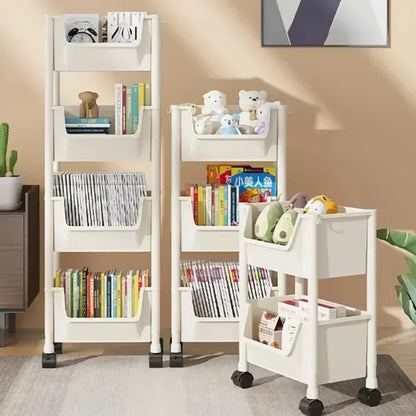 Trolley Bookshelf Kitchen Storage Rack - Narrow Corner Storage Cabinet for Bathroom, Living Room, and Home Organizer