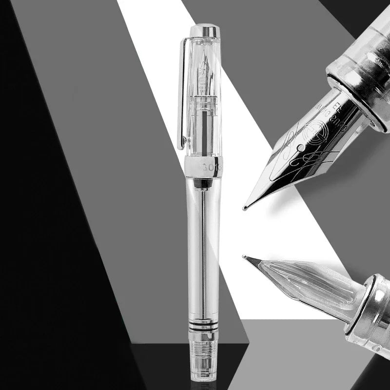 Yongsheng 3013 Transparent Resin Fountain Pen – Vacuum Negative Pressure, EF/F Tip for Calligraphy & Student Practice