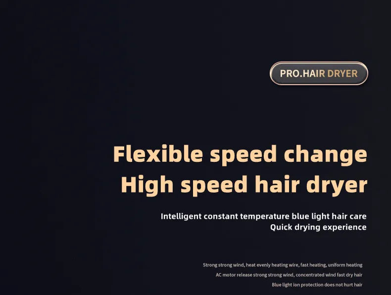 Professional Foldable Hair Dryer with Negative Ions & Blue Light – High Power Salon & Home Use