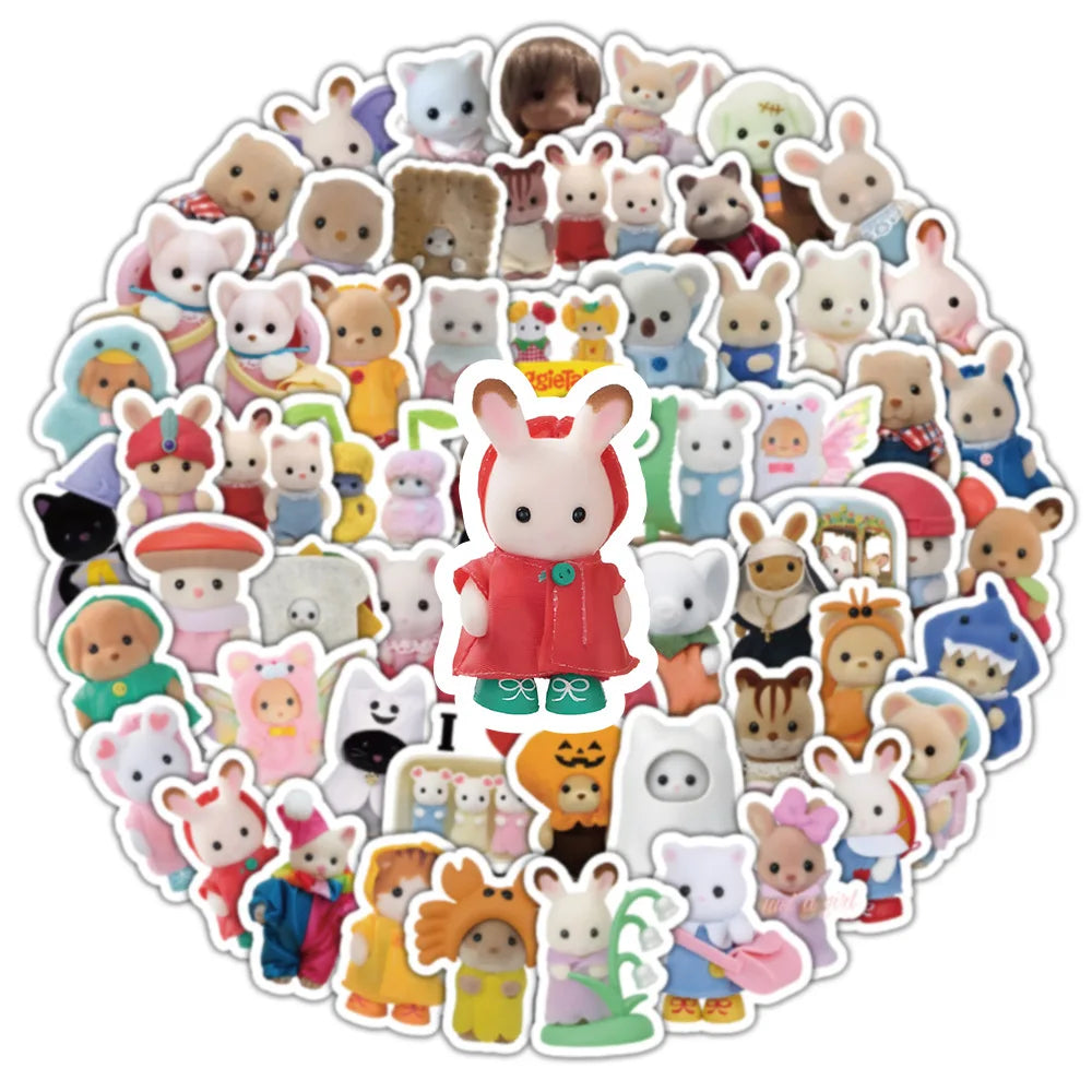 100/200pcs Calico Critters Stickers — Waterproof Cartoon Decals for Laptops, Scrapbooks, Skateboards & Kids’ Decor