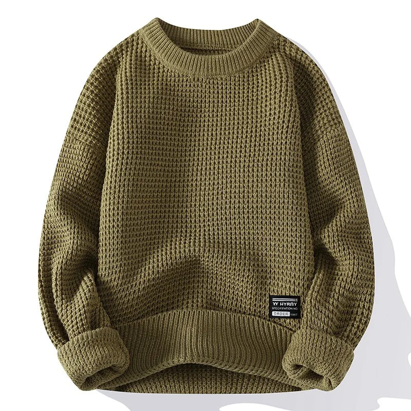 Men’s Knit Pullover Sweater - Round Neck Long Sleeve Casual Autumn Winter Top