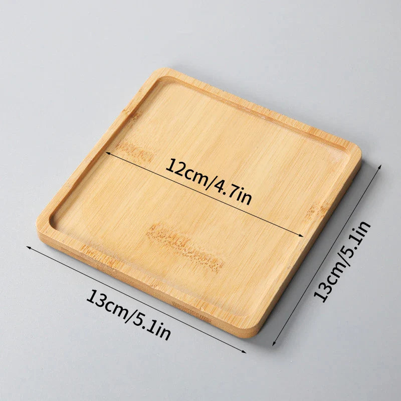 Mini Bamboo Tray Coaster – Wooden Saucer Plate for Flower Pots, Cups, and Coffee, Creative Kitchen & Home Decor Mat