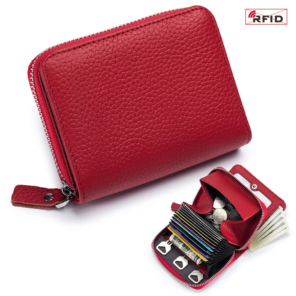 Genuine Leather RFID Short Wallet – Cowhide Card Holder Mini Coin Purse & Key Pouch for Men and Women