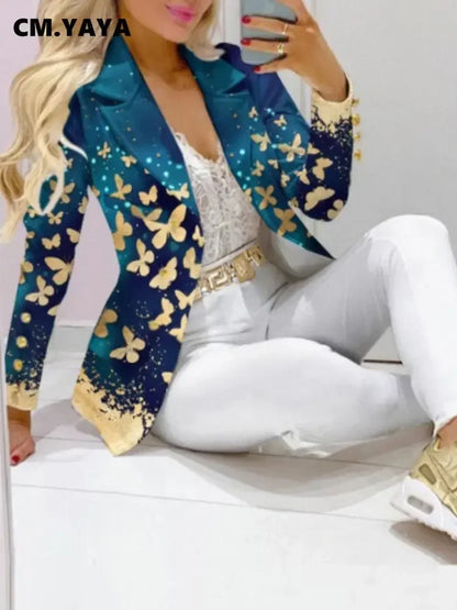 CM.YAYA Women’s Paisley Butterfly Blazer & Pants Set – Elegant 2-Piece Autumn Winter Street Style Outfit