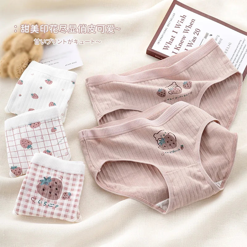 5-Piece Cotton Panties Set – Strawberry Bear Cartoon Girls’ Briefs, Sexy Women’s Underwear & Lingerie