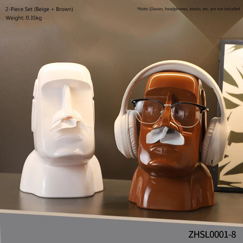 Miniso Moai Stone Statue Tissue Box & Glasses Holder – Multifunctional Home Decor Stand
