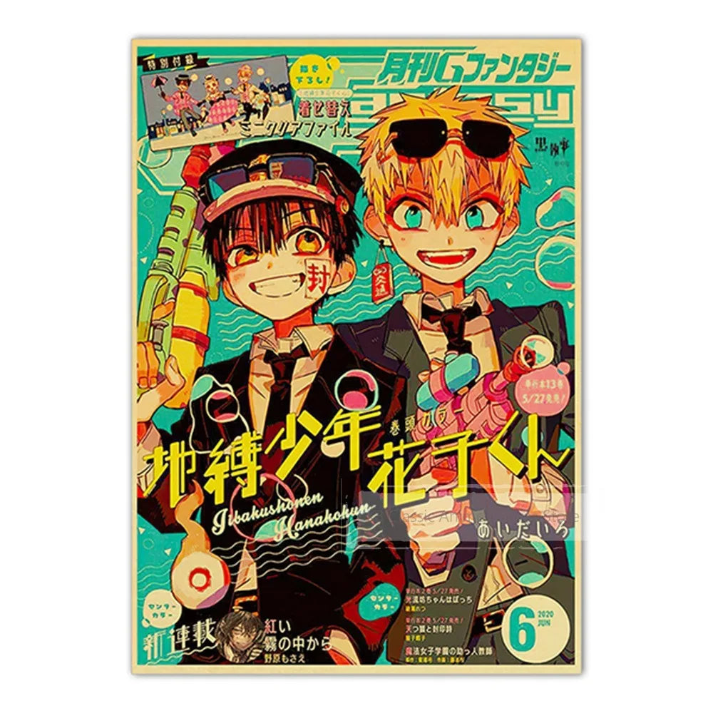 Vintage Anime Kraft Paper Poster Set – JoJo’s Bizarre Adventure, Jujutsu Kaisen & Demon Slayer Wall Art for Room Home Decor
