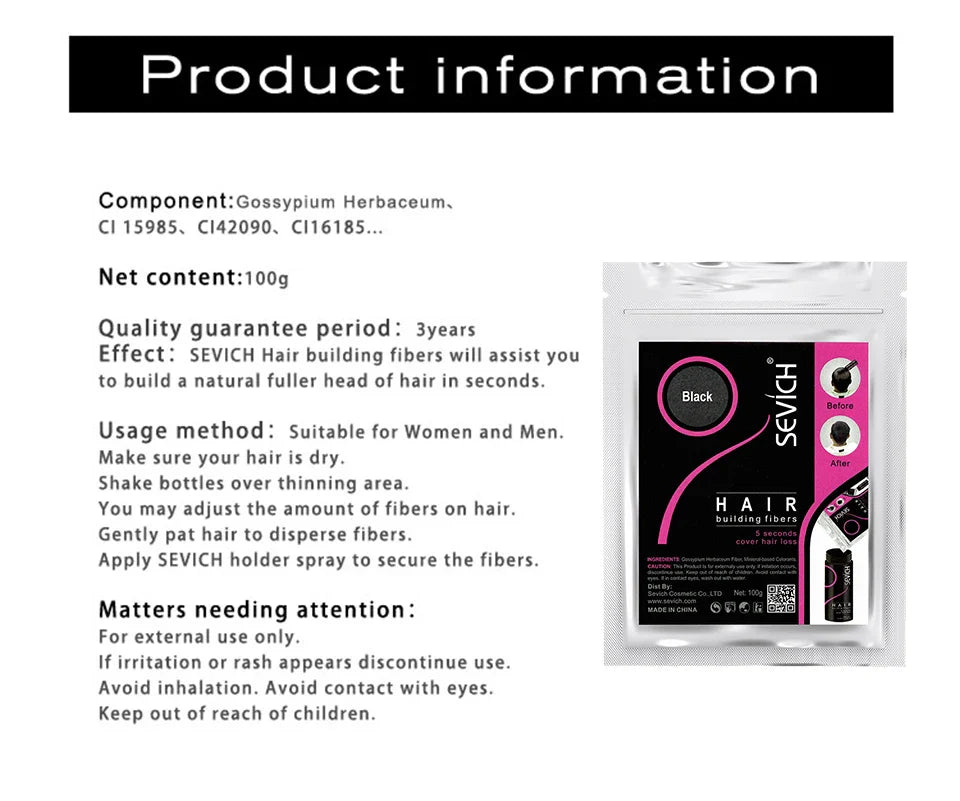 SEVICH Keratin Hair Fiber 100g – Hair Thickening & Building Powder Spray, Instant Regrowth & Hair Loss Concealer