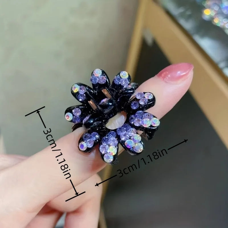 Mini Flower Diamond Hair Clips - 4PCS Elegant Half-Up Bun Claw Clips for Women