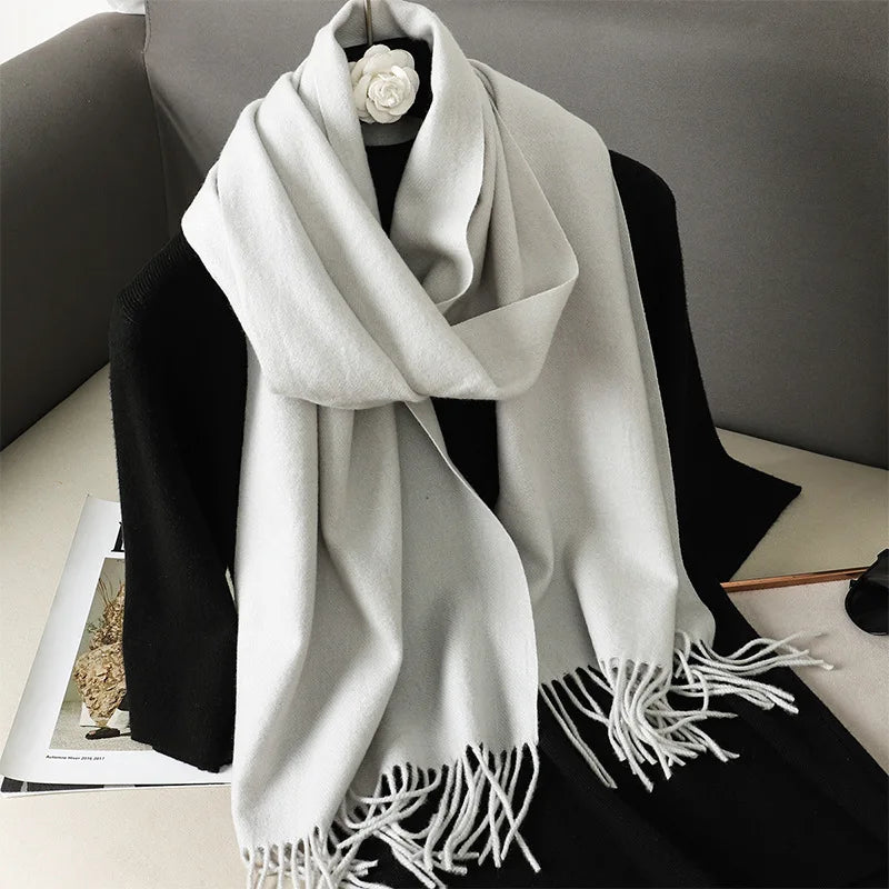 62-Color Solid Women’s Winter Scarf — Thick Warm Cashmere Pashmina Shawl with Tassels, Outdoor Luxury Wrap, Windproof Fashion Scarf