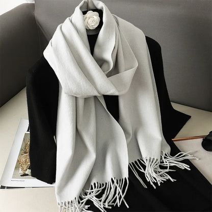 62-Color Solid Women’s Winter Scarf — Thick Warm Cashmere Pashmina Shawl with Tassels, Outdoor Luxury Wrap, Windproof Fashion Scarf