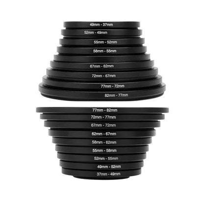 9/18 Pcs Camera Lens Filter Step Up & Down Adapter Rings — Metal Filter Mount Kit for DSLR 37-82mm & 82-37mm