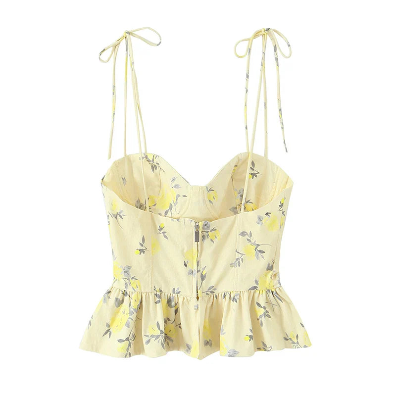 Women’s Chic Corset Backless Cami Top – Floral Print Sexy Summer Party Crop Top, Elegant 2026 Fashion Nightwear