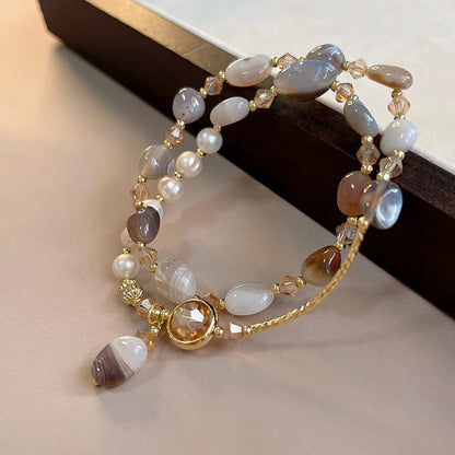Double-Layer Crystal Pearl Beaded Bracelet – Vintage Ethnic Stacking Bangle for Women, Fashion Hand Jewelry Gift