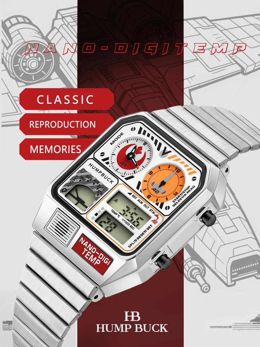 HUMPBUCK Men’s Digital Watch – Multifunctional Classic Wristwatch with Temperature, Stopwatch, Dual Time & Calendar