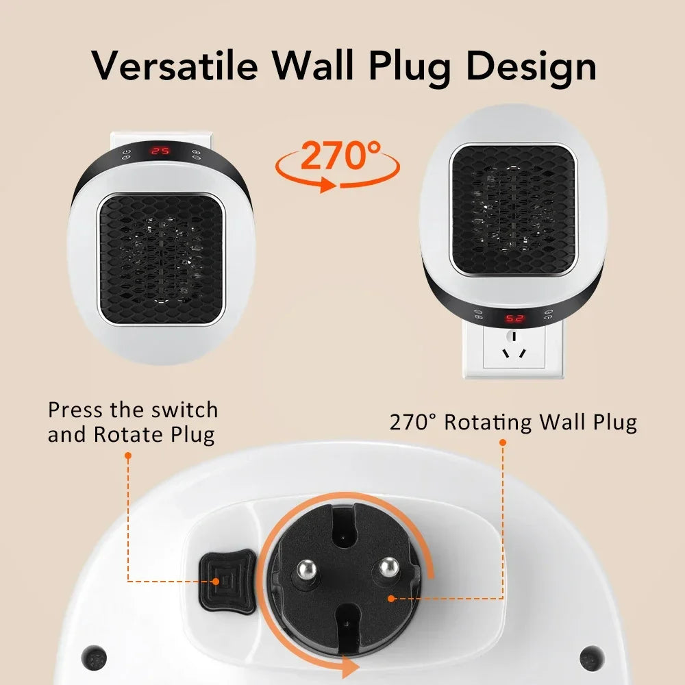 Portable PTC Electric Heater – EU/US Wall-Plug, Adjustable Temperature, Low-Noise Home & Bathroom Warmer